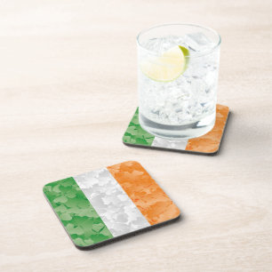 Vlag van Ierland met een shamrockpatroon Bier Onderzetter