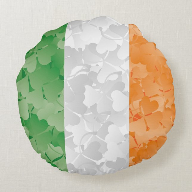 Vlag van Ierland met een shamrockpatroon Rond Kussen (Achterkant)