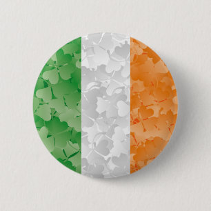 Vlag van Ierland met een shamrockpatroon Ronde Button 5,7 Cm