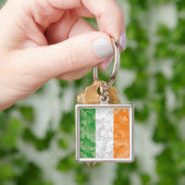 Vlag van Ierland met een shamrockpatroon Sleutelhanger (Hand)