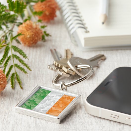 Vlag van Ierland met een shamrockpatroon Sleutelhanger (Zijkant)