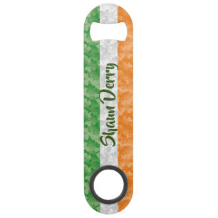 Vlag van Ierland met een shamrockpatroon Speed Flessenopener