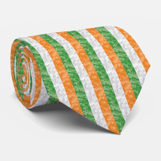 Vlag van Ierland met een shamrockpatroon Stropdas (Opgerold)