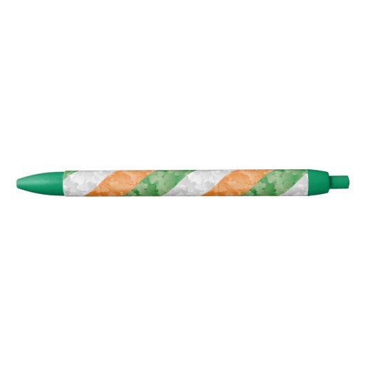 Vlag van Ierland met een shamrockpatroon Zwarte Inkt Pen (Voorkant)