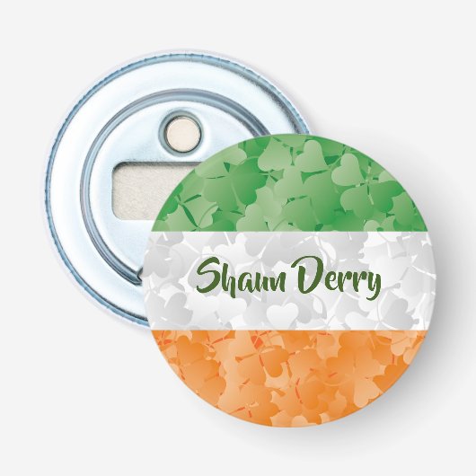 Vlag van Ierland met shamrockpatroon Bottle Open Button Flesopener (Voorkant)