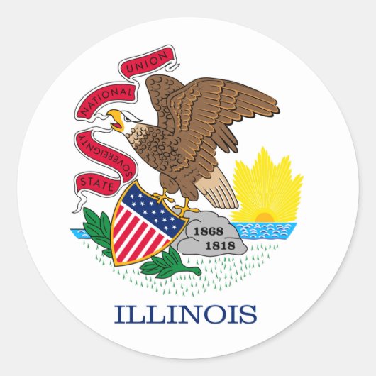 Vlag van Illinois State Design Ronde Sticker (Voorkant)