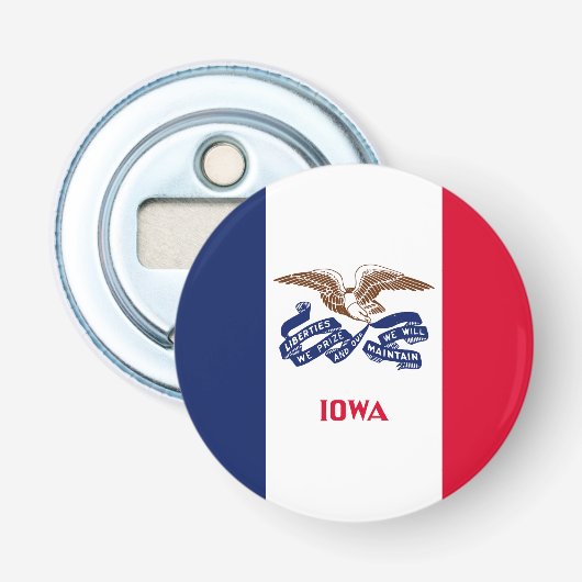 Vlag van Iowa Button Flesopener (Voorkant)