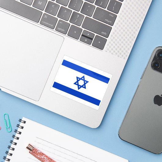 Vlag van Israël Sticker (Laptop met iPhone)