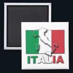 Vlag van Italië Magneet<br><div class="desc">Uniek ontwerp van de Italiaanse vlag en het schiereiland.</div>