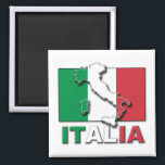 Vlag van Italië Magneet<br><div class="desc">Uniek ontwerp van de Italiaanse vlag en het schiereiland.</div>