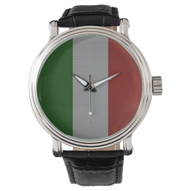Vlag van Italië met koolstofvezel effect Horloge (Voorkant)