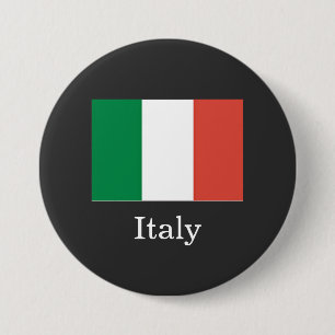 Vlag van Italië, witte tekst, Ronde Button 7,6 Cm