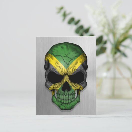 Vlag van Jamaica op een stalen schedel Briefkaart (Staand voorkant)