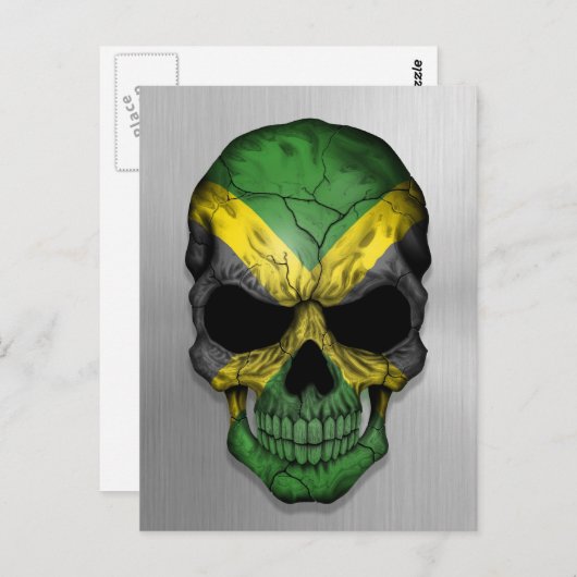 Vlag van Jamaica op een stalen schedel Briefkaart (Voorkant / Achterkant)