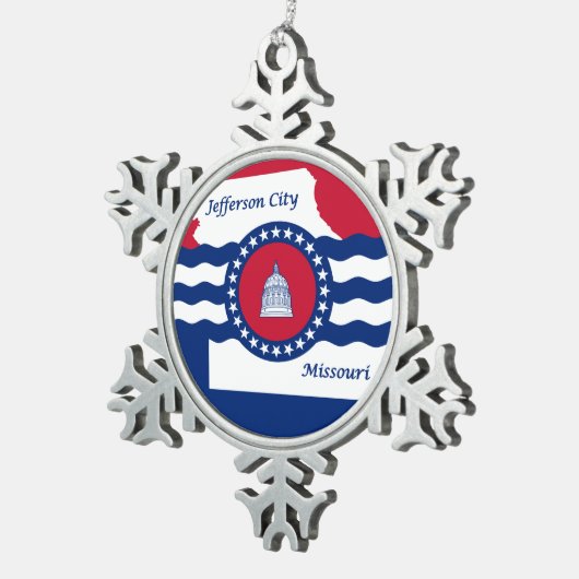 Vlag van Jefferson, Missouri Snowflake Pewter Tin Sneeuwvlok Ornament (Rechts)