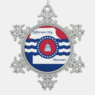 Vlag van Jefferson, Missouri Snowflake Pewter Tin Sneeuwvlok Ornament