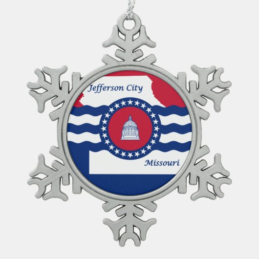 Vlag van Jefferson, Missouri Snowflake Pewter Tin Sneeuwvlok Ornament (Voorkant)