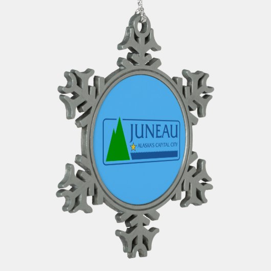 Vlag van Juneau, Alaska Snowflake Pewter Kerstmis Tin Sneeuwvlok Ornament (Links)