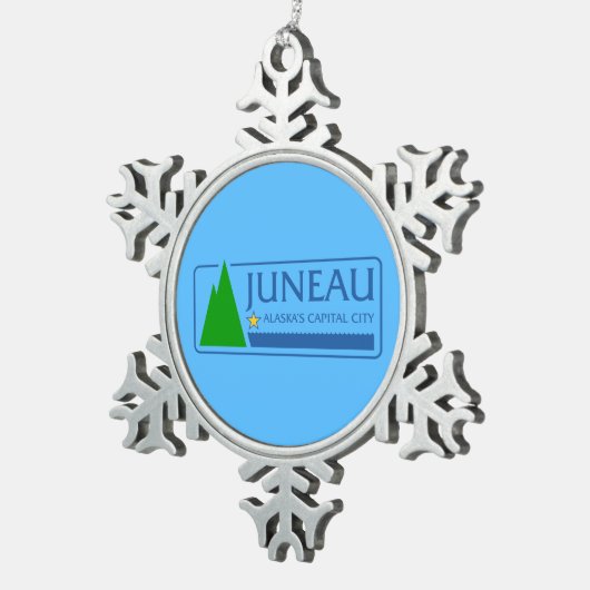 Vlag van Juneau, Alaska Snowflake Pewter Kerstmis Tin Sneeuwvlok Ornament (Rechts)