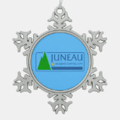 Vlag van Juneau, Alaska Snowflake Pewter Kerstmis Tin Sneeuwvlok Ornament (Voorkant)