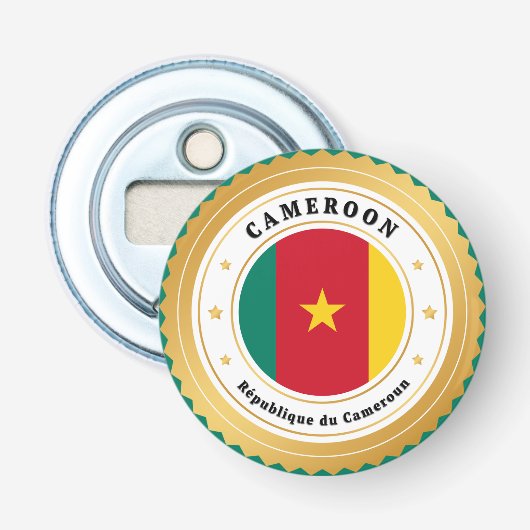 Vlag van Kameroen Button Flesopener (Voorkant)