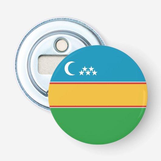 Vlag van Karakalpakkistan Button Flesopener (Voorkant)