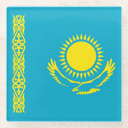 Vlag van Kazachstan Glazen Onderzetter (Voorkant)