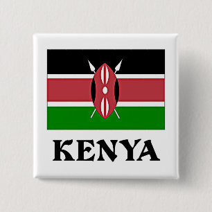 Vlag van Kenia, gelabeld Vierkante Button 5,1 Cm