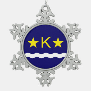 Vlag van Kinshasa, Kongo Snowflake Pewter Kerstmis Tin Sneeuwvlok Ornament