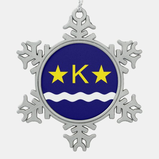 Vlag van Kinshasa, Kongo Snowflake Pewter Kerstmis Tin Sneeuwvlok Ornament (Voorkant)