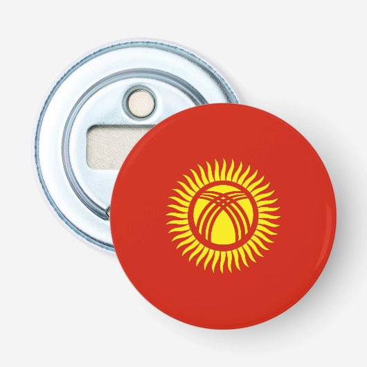 Vlag van Kirgizië Button Flesopener (Voorkant)