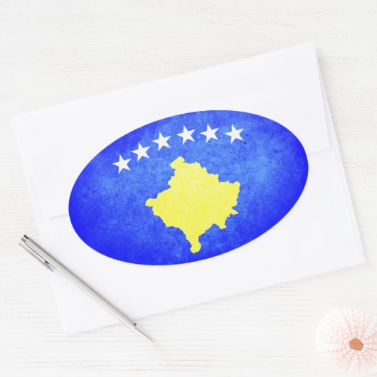 Vlag van Kosovo Ovale Sticker (Envelop)