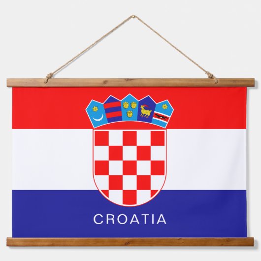 Vlag van Kroatië met aangepaste tekst Hangend Wandkleed (Voorkant)