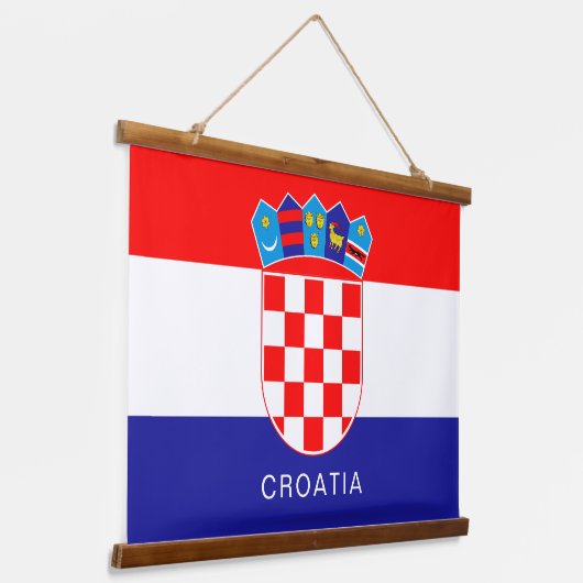 Vlag van Kroatië met aangepaste tekst Hangend Wandkleed (Gebogen)
