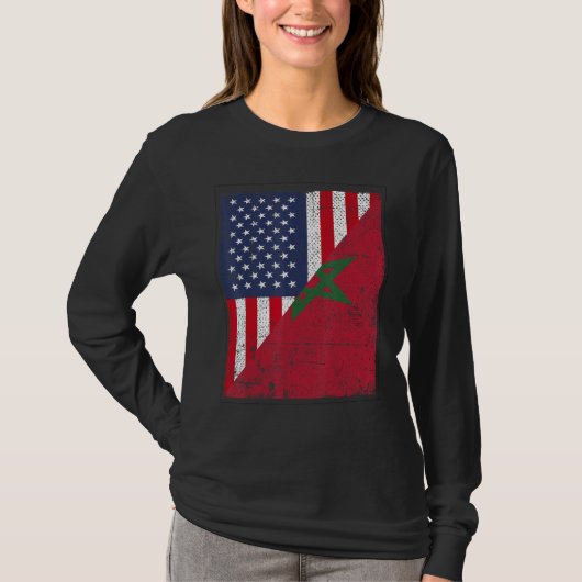 Vlag van land Half VS Half Marokko T-shirt (Voorkant)