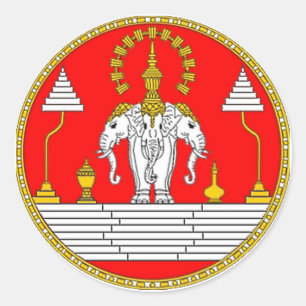 VLAG VAN LAOS DRIE HOOFDELEPHANT RONDE STICKER