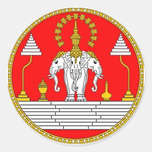 VLAG VAN LAOS DRIE HOOFDELEPHANT RONDE STICKER (Voorkant)