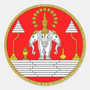VLAG VAN LAOS DRIE HOOFDELEPHANT RONDE STICKER