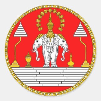 VLAG VAN LAOS DRIE HOOFDELEPHANT RONDE STICKER