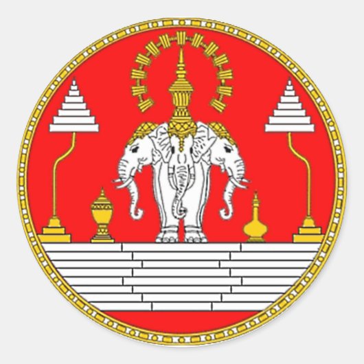 VLAG VAN LAOS DRIE HOOFDELEPHANT RONDE STICKER (Voorkant)