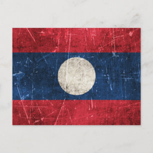 vlag van Laos met ouderdom en kraakbedekking Briefkaart