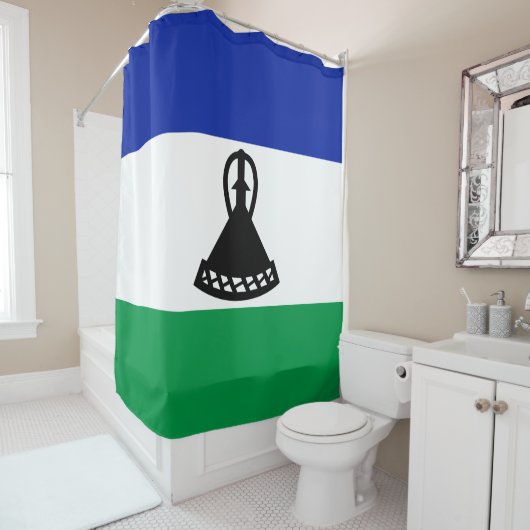 Vlag van Lesotho Douchegordijn (In situ)