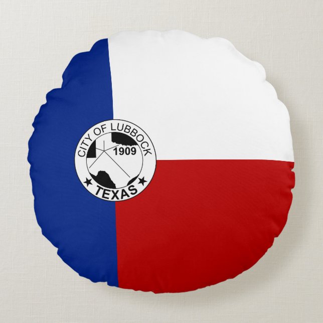 vlag van Lubbock (Texas) Rond Kussen (Voorkant)