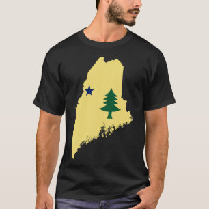Vlag van Maine 1901-1909 op de kaart van Maine T-shirt