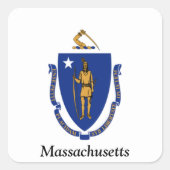 Vlag van Massachusetts Vierkante Sticker (Voorkant)