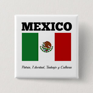 Vlag van Mexico, gelabeld Vierkante Button 5,1 Cm