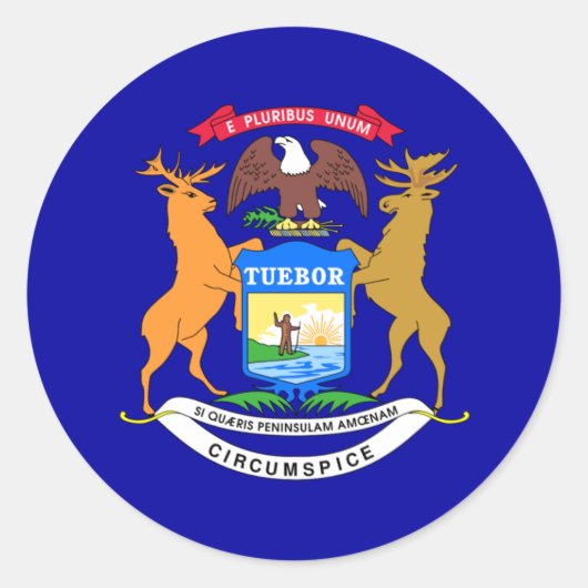 Vlag van Michigan Ronde Sticker (Voorkant)