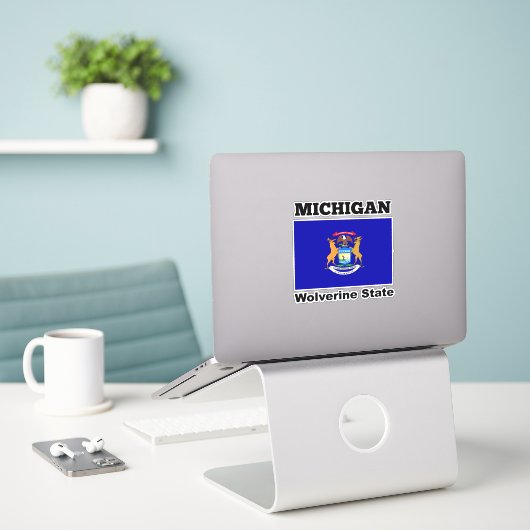 Vlag van Michigan, Wolverine-staat Sticker (Laptop op bureau)