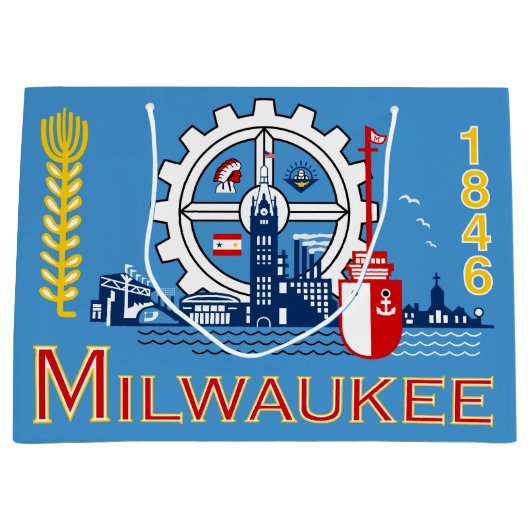 Vlag van Milwaukee, Wisconsin Large Gift Bag Groot Cadeauzakje (Voorkant)