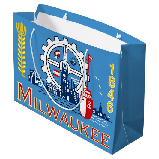 Vlag van Milwaukee, Wisconsin Large Gift Bag Groot Cadeauzakje (Achterkant Gekanteld)